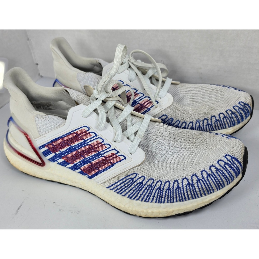 Adidas Ultraboost 20 Athleisure Running Shoes 11 Primeknit Sporty White Blue Red